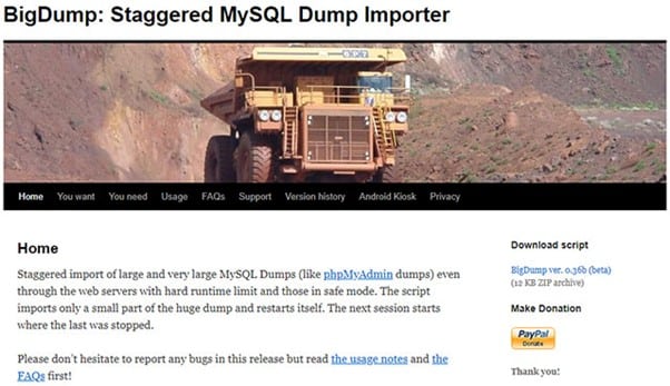 Import database mysql dung lượng lớn